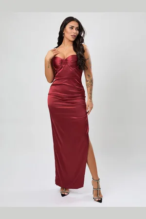milanoo.com Abiti da festa Borgogna Spalline Collo Spacco Davanti Senza Maniche Spacco Alto Abito Semi Formale