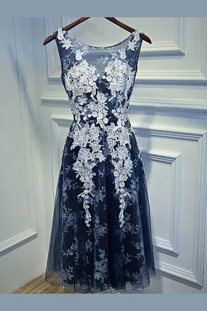 milanoo.com Abito da cocktail 2025 Elegante Una linea al ginocchio Gioiello Collo in pizzo Abiti da festa di ritorno a casa
