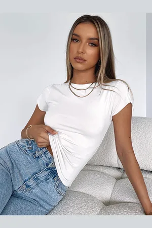 milanoo.com T-shirt a maniche corte T-shirt girocollo bianca da donna