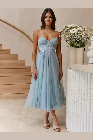 milanoo.com Corest Midi Dress Spaghetti Straps Gonna in Tulle con Lacci Arricciati Abiti