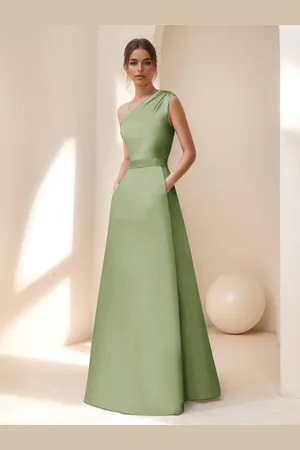milanoo.com Abito da sposa per la mamma scollatura senza maniche a trapezio con cintura lunghezza al pavimento abiti da ospite per matrimonio