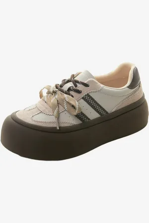 milanoo.com Sneakers da donna in pelle PU marrone caffè con punta tonda da 2" e scarpe casual