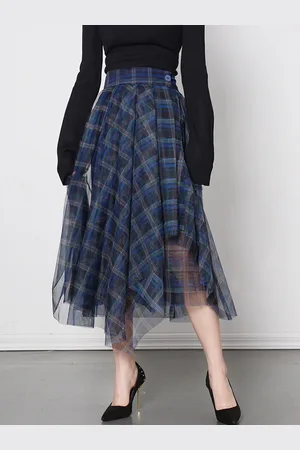 milanoo.com Gonna oversize scozzese scozzese a vita alta fazzoletto gonne casual quotidiane in tulle
