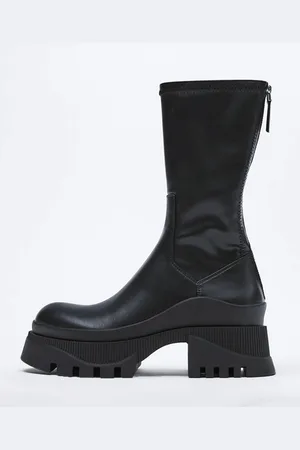 milanoo.com Stivaletti con plateau neri Stivaletti con punta tonda e zip da donna