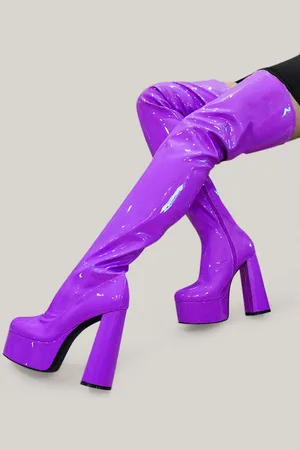 milanoo.com Stivali alti alla coscia viola Stivali sexy con tacco largo e plateau sopra il ginocchio