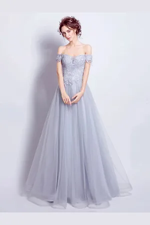 milanoo.com Abito da ballo Tulle Abito da ballo con spalle scoperte Maniche corte Applique Abiti da spettacolo a terra