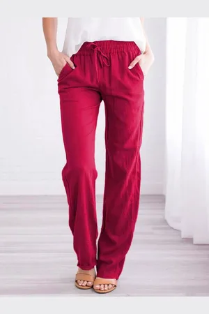 milanoo.com Pantaloni di lino Vita elastica Tasche con lacci Pantaloni casual estivi larghi