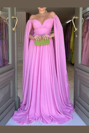 milanoo.com Abito da sera A-Line scollo a cuore in chiffon con strascico pieghettato abiti da festa sociale