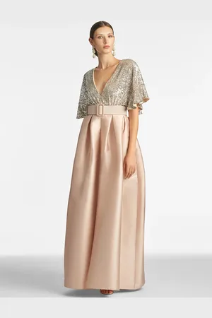 milanoo.com Abito da sposa per la madre con scollo a V maniche corte fascia a trapezio lunghezza fino al pavimento abiti da ospite di nozze