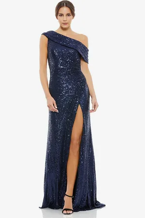 milanoo.com Abiti da festa Abito semi formale con spacco alto e maniche corte con paillettes bianco monospalla