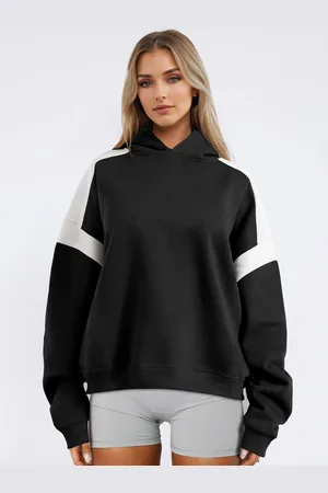 milanoo.com Felpa con cappuccio oversize per donna bicolore spalle scese casual primavera 2025