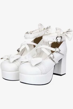 milanoo.com Grosso tacchi quadrati Lolita scarpe piattaforma caviglia cinturino cuore forma fibbie archi