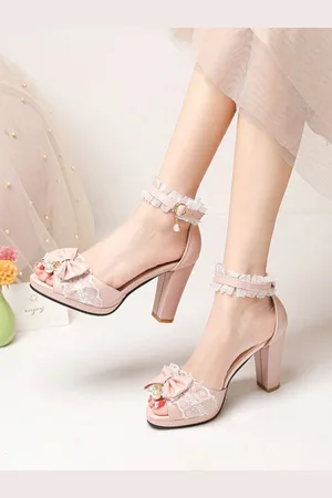 milanoo.com Sandali Lolita stile ROCOCO Scarpe estive Lolita bianche in pelle sintetica con punta aperta in pizzo