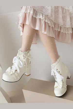 milanoo.com Stivali Sweet Lolita Calzature Lolita in pelle PU con fiocchi bianchi con balze