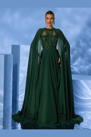 milanoo.com Abito da sera con scollo a V e strascico senza maniche con cerniera in chiffon e perline abiti da festa formali