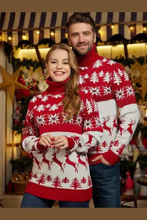 milanoo.com Pullover da coppia Collo alto 2025 Maglioni natalizi in maglia