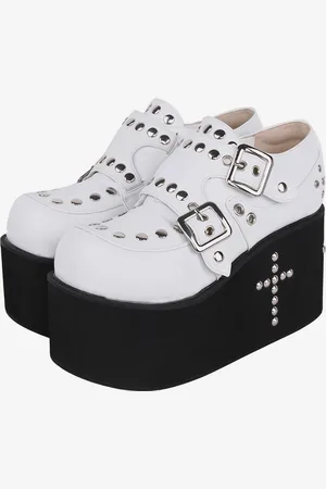 milanoo.com Sandali Sweet Lolita Occhielli Punta tonda Scarpe estive Lolita bianche in pelle PU metallizzata