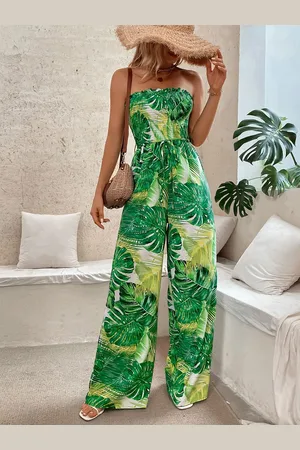 milanoo.com Tuta estiva ampia senza spalline senza spalline senza spalline stampata verde