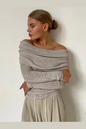 milanoo.com Maglione autunno inverno a maniche lunghe con spalle scoperte per donna