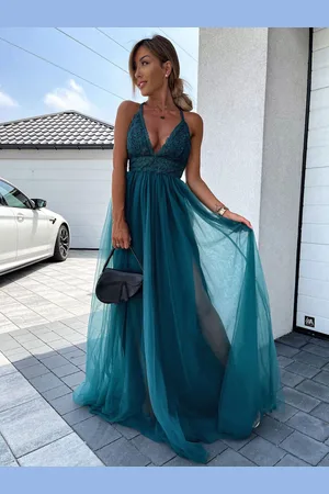 milanoo.com Abito da sera lungo con scollo a V Abito da spiaggia con spacco a trapezio senza schienale per donna