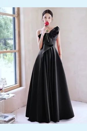 milanoo.com Abito da sera A-Line One-Shoulder Satin Abiti da cerimonia con fiocchi lunghi fino al pavimento Personalizzazione gratuita