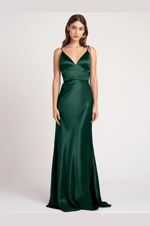 milanoo.com Blu navy sera A-Line scollo a V pavimento-lunghezza senza maniche backless satinato opaco festa formale damigella d\\