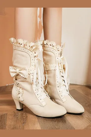 milanoo.com Stivali Lolita Archi Scarpe Lolita con tacco a punta tonda