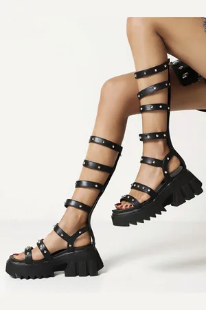 milanoo.com Sandali flatform da donna Sandali gladiatore in pelle PU con rivetti neri