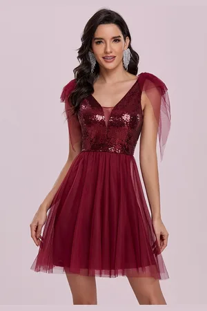 milanoo.com Abito da ritorno a casa Abito da sera corto in tulle con paillettes senza maniche con scollo a V e scollo a V