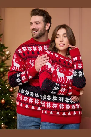 milanoo.com Pullover a maniche lunghe girocollo con motivo natalizio per coppia