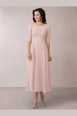 milanoo.com Bridal Mother Dress Flesh Coloy Coloy Neck Neck Mezza maniche A-Line Pizzo Pieghettata Pieghettata Abiti da cerimonia nuziale