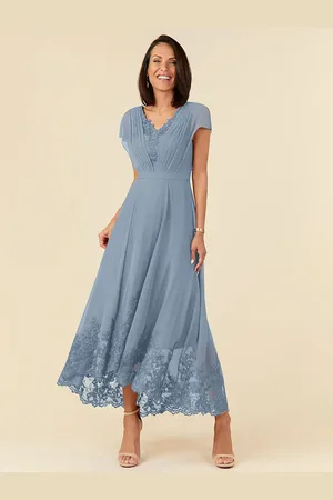 milanoo.com Abito da festa per la madre della sposa Abiti da cerimonia nuziale con scollo a V senza maniche linea a pieghe alla caviglia
