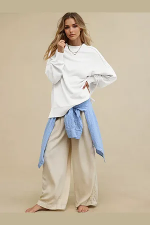 milanoo.com Felpa oversize in tinta unita con spalle cadenti top basic primaverili per donna 2025