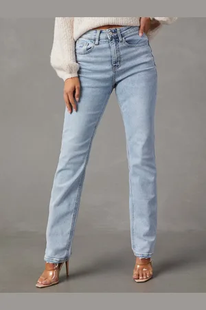 milanoo.com Pantaloni classici da donna a vita alta con cerniera jeans classici in azzurro cielo