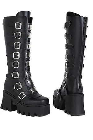 milanoo.com Stivali Lolita Punta tonda in pelle PU Scarpe Lolita nere