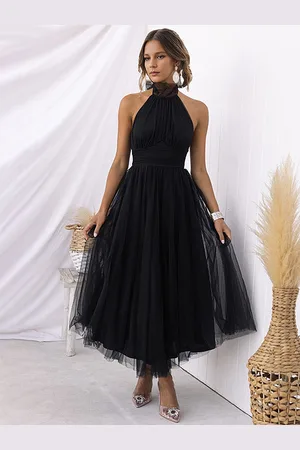 milanoo.com Abito midi in tulle con scollo all\\