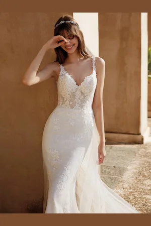 milanoo.com Abiti da Sposa a Sirena di pizzo con scollo a V smanicato
