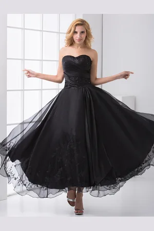 milanoo.com Abito da Sposa Nero Nero senza spalline Organza perline Backless una linea Prom Dress