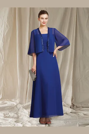 milanoo.com Abito da sposa per la madre senza spalline maniche a 3/4 abiti da sposa con paillettes a trapezio