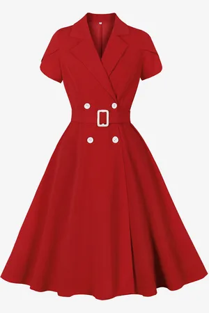 milanoo.com Abito retrò con colletto rovesciato fascia stile Audrey Hepburn anni \\