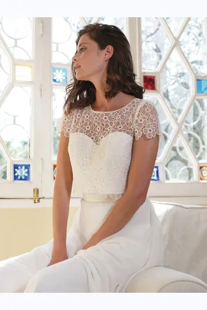 milanoo.com Coprispalle da sposa Maniche corte color Top con collo gioiello Coprispalle da sposa in pizzo