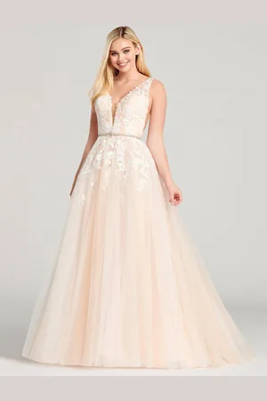 milanoo.com Abito da ballo con scollo a V senza maniche in pizzo senza schienale in poliestere A-Line senza maniche con applique Champagne Abiti da festa