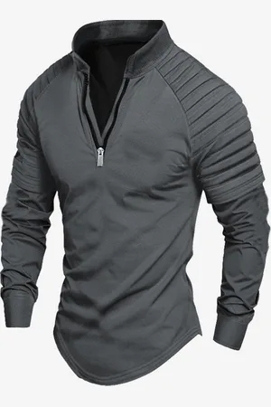 milanoo.com Polo da uomo con scollo a V maniche lunghe cerniera vestibilità regolare grigio belle polo