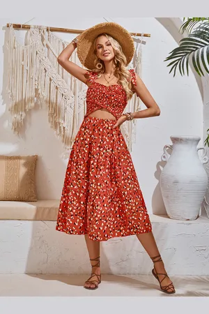 milanoo.com Mini abito floreale ritagliato senza maniche Chic Abiti midi estivi casual quotidiani