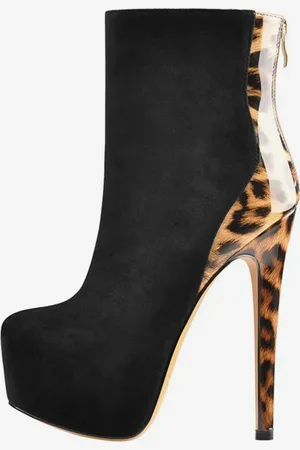 milanoo.com Stivaletti da donna con cerniera leopardata in pelle PU punta tonda tacco a spillo
