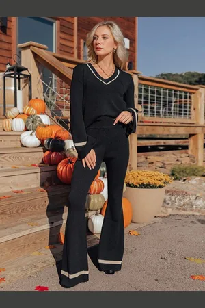 milanoo.com Pantaloni Set Chic Bicolore Casual Quotidiano Acrilico