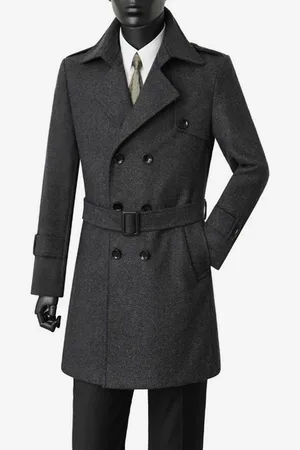 milanoo.com Cappotto da uomo doppiopetto con cintura e revers a lancia intagliati cappotto di lana