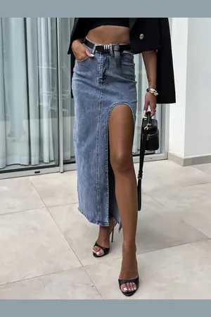 milanoo.com Gonne di jeans blu a vita alta divise primavera estate fondo casual da donna