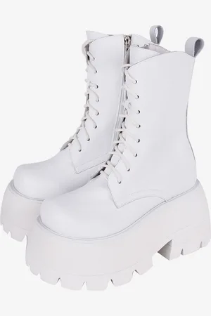 milanoo.com Stivali Lolita gotici Calzature Lolita bianche in pelle PU Punta tonda PU
