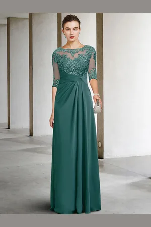 milanoo.com Abito da festa per la madre della sposa Abiti da ospite in pizzo a trapezio senza maniche con collo gioiello per la personalizzazione gratuita del matrimonio